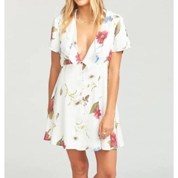 Show Me Your Mumu Bernadette Babydoll Dress Womens Small Floral Plunge Neck Boho - Picture 1 of 7